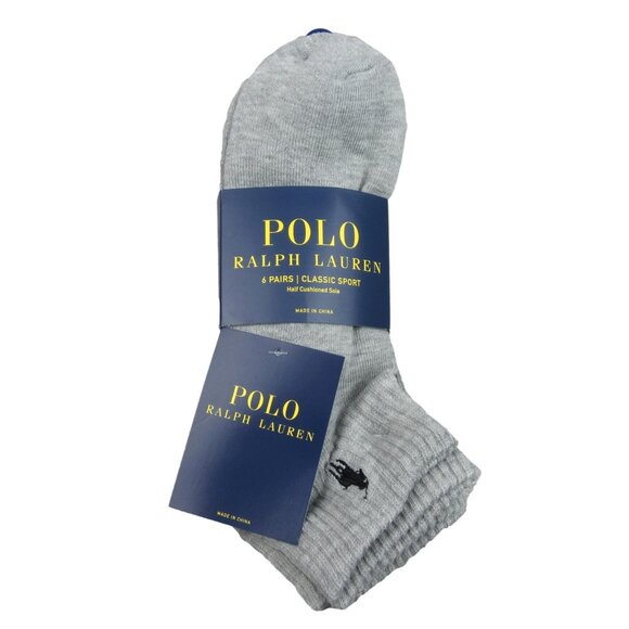 Polo Ralph Lauren Classic Sport Low Cut Socks Men's Size 6-13 Grey (6-Pack) NEW - Picture 1 of 10